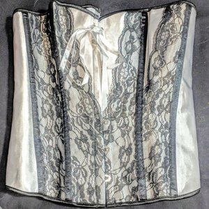 Goth black emo Print CORSET top Bustier Boned Lace
